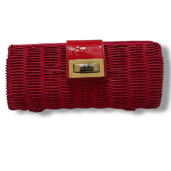 J.Crew Red Woven Straw Clutch Bag with Turnlock Closure - Picture 1 of 11